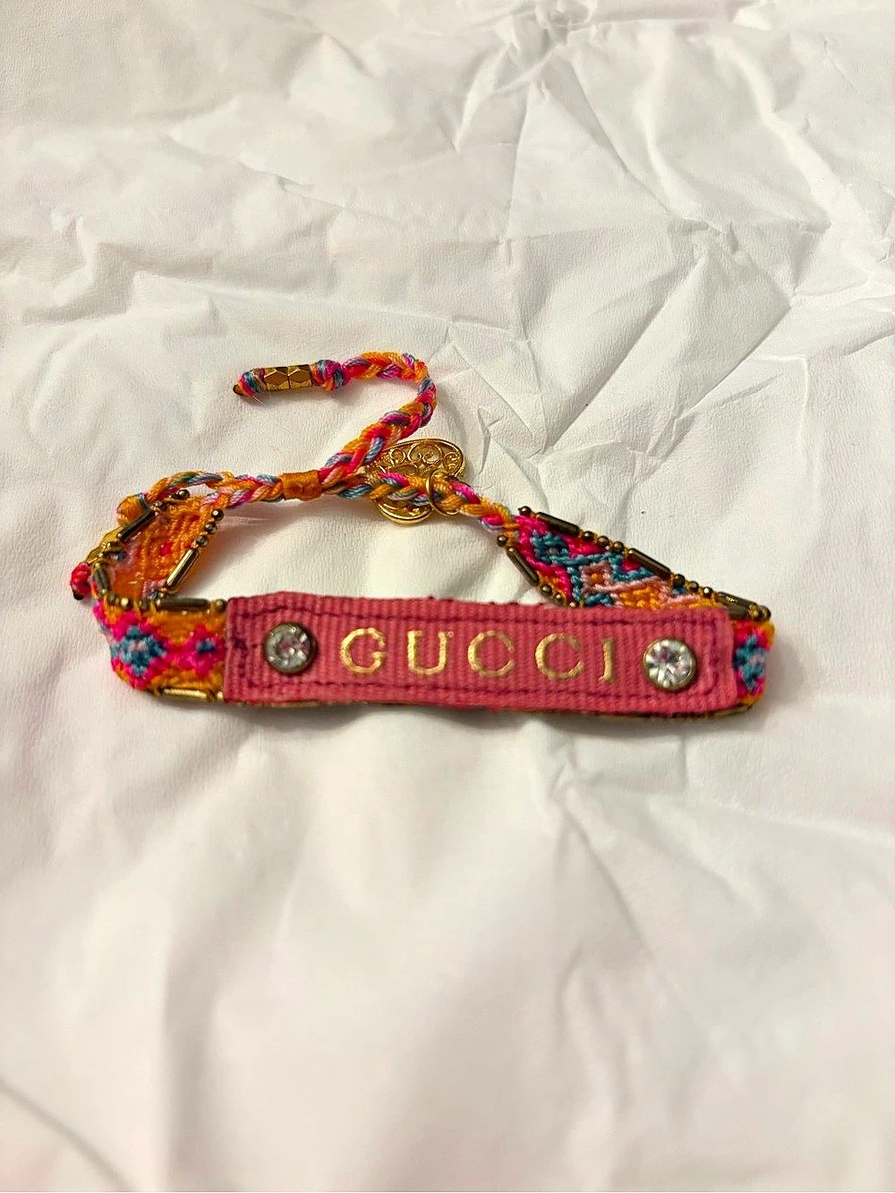 Gucci Woven Logo Bracelet in Pink & Multicolor